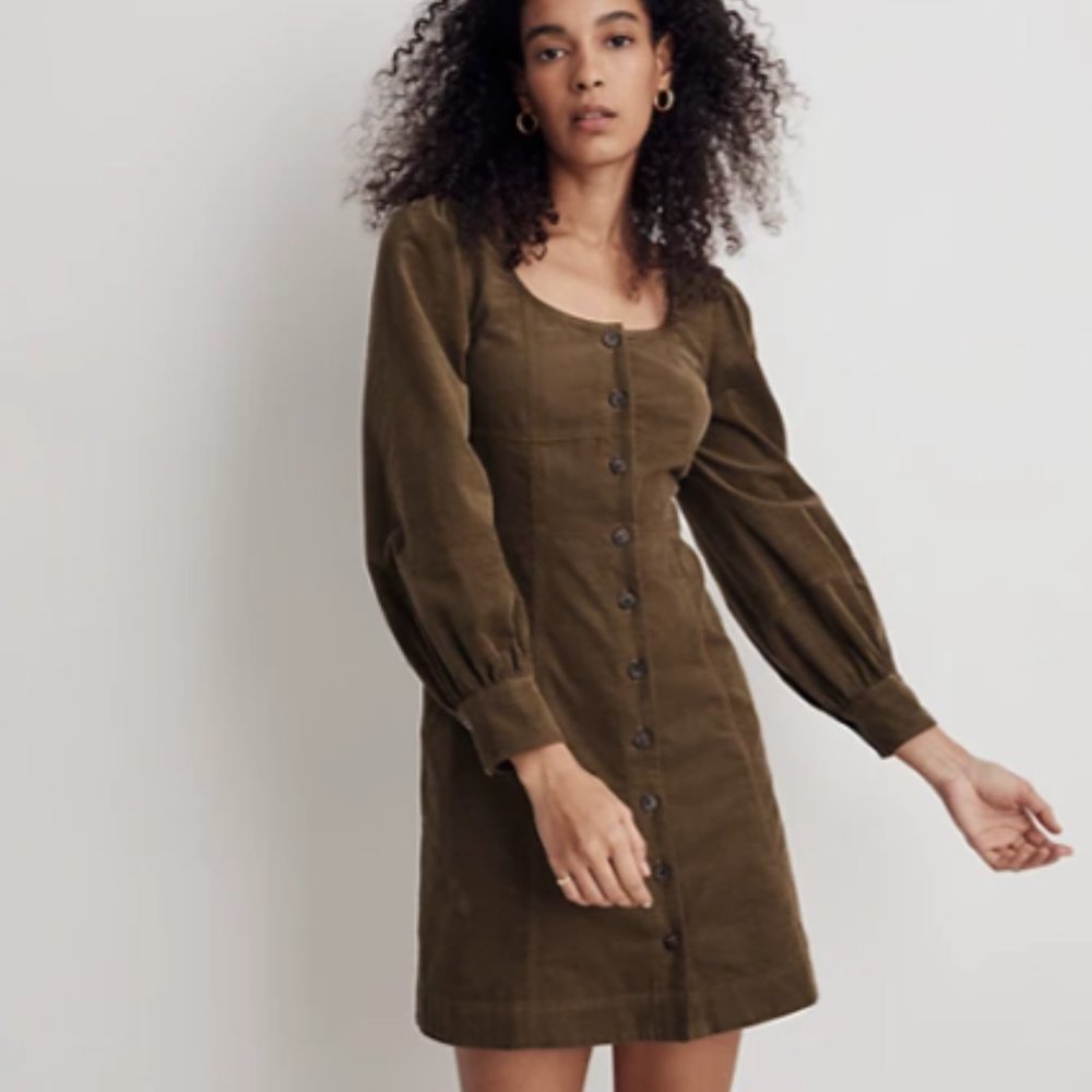 NWT Madewell Corduroy Seamed Long-Sleeve Dress